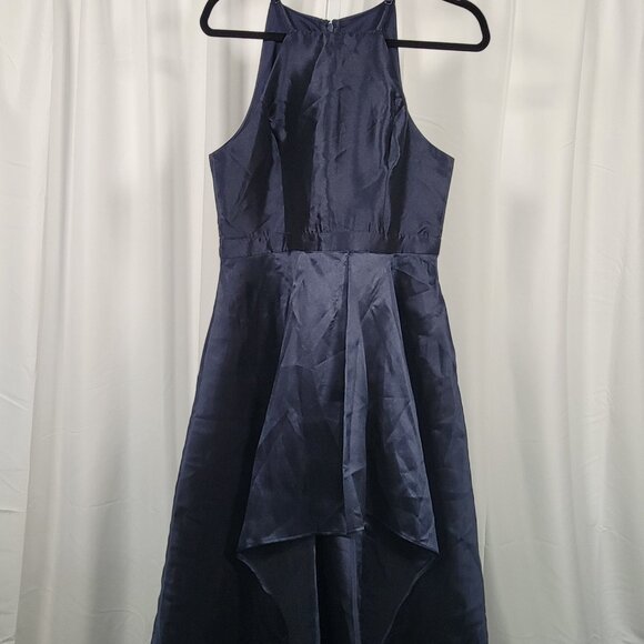 Lulus Broadway Show Navy Blue High-Low Maxi Taffeta Gown, Pockets, Sz Lg, $57 - Picture 4 of 6